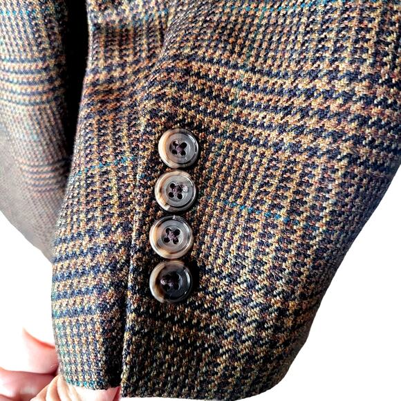 Oscar de la Renta  Men's Size 43 L Brown Hounds Tooth 100% Wool Suit Jacket #197 - Picture 3 of 6